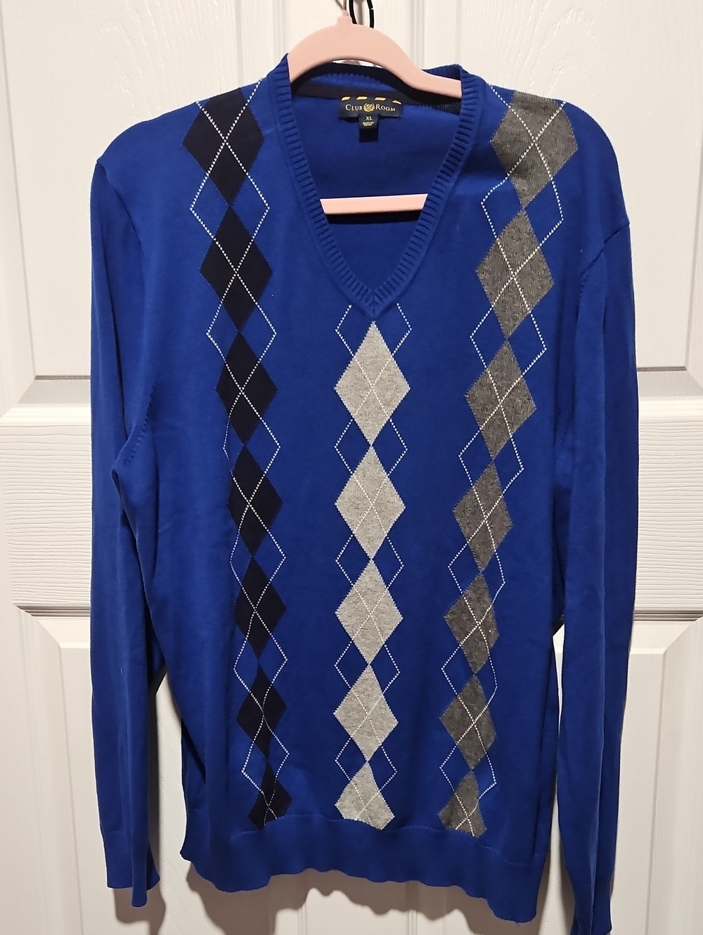 Club Room Men's Royal Blue V-Neck Argyle Pullover